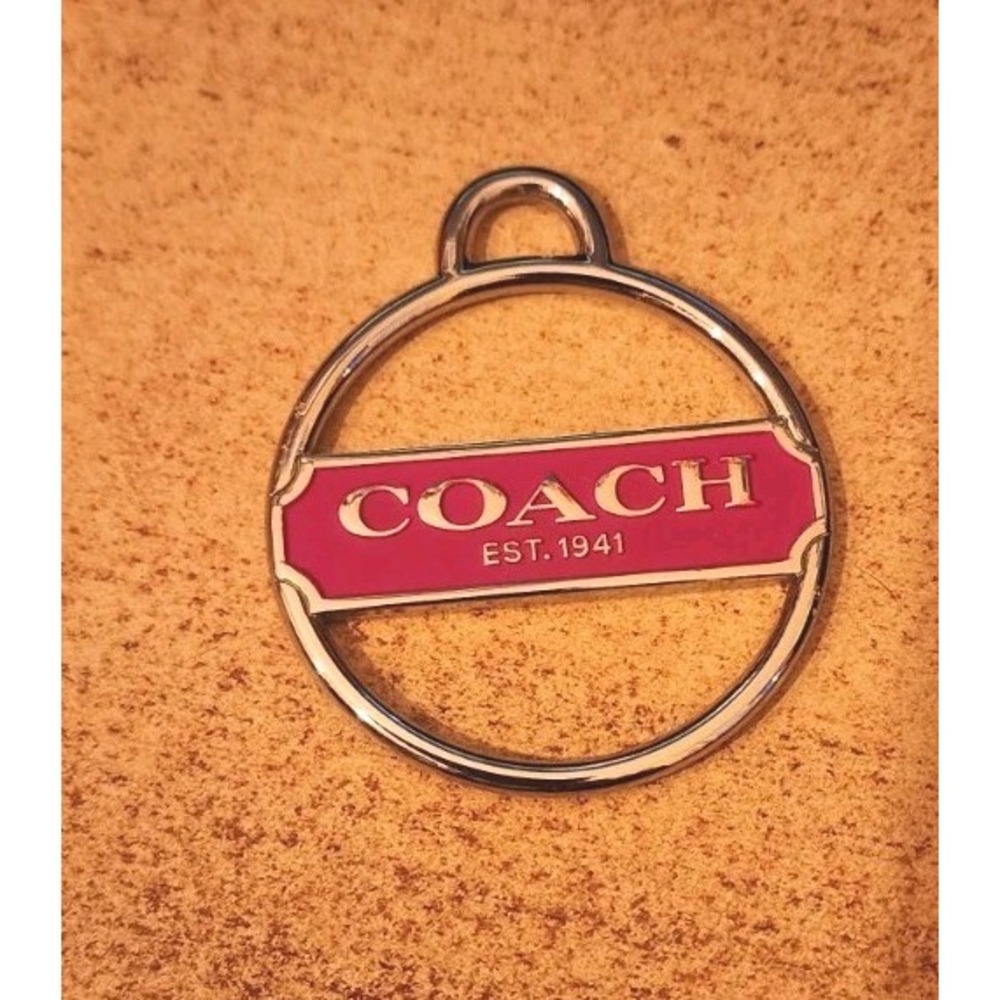 Coach Pink Enamel Silver Tone Hang Tag Keychain Charm Est. 1941 Rare Nwot